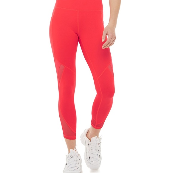 Fila Pants - FILA SPORT High-Waisted Mesh Ankle Leggings in Vivid Punch Color Size XS